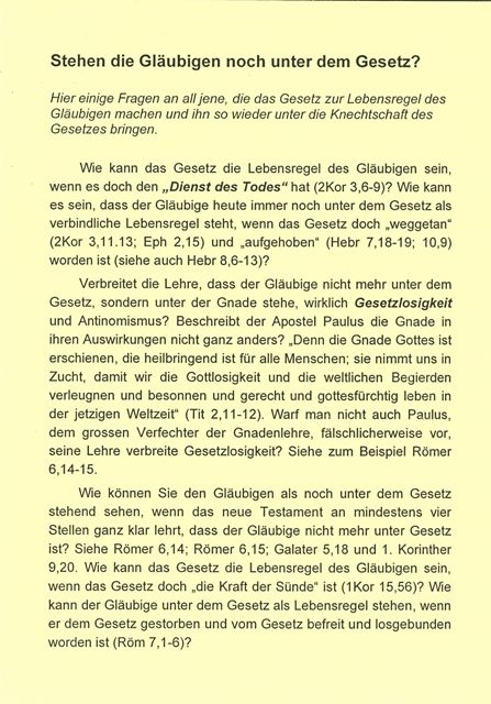 Stehen die Gläubigen noch unter dem Gesetz?
