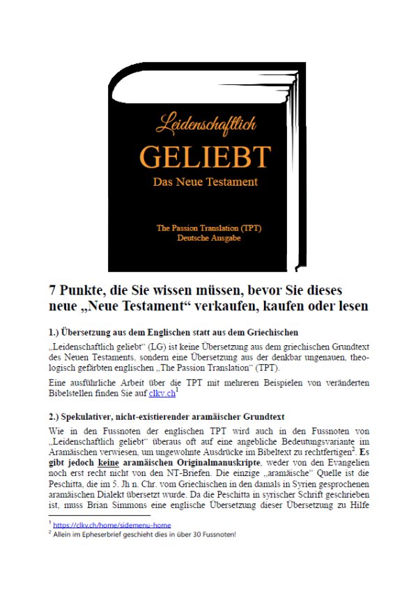 Leidenschaftlich GELIEBT - Das Neue Testament - 7 Punkte